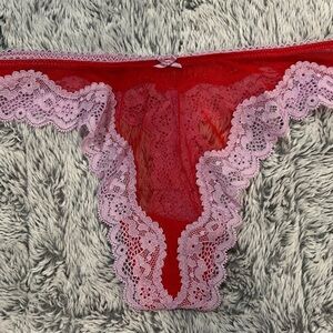 PINK Victoria's Secret Red and Lavender Lace Panty Thong